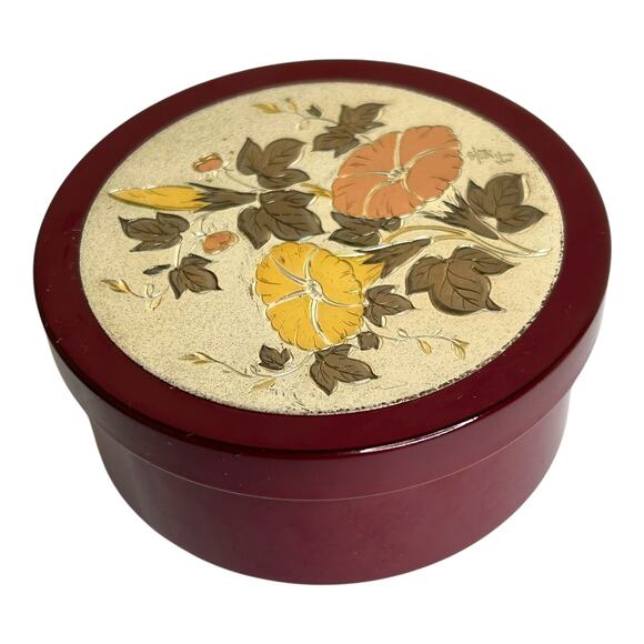 Avon Vintage Imari Treasure Cache Trinket Box VINTAGE 1986 Burgundy Floral Lid - Picture 2 of 9